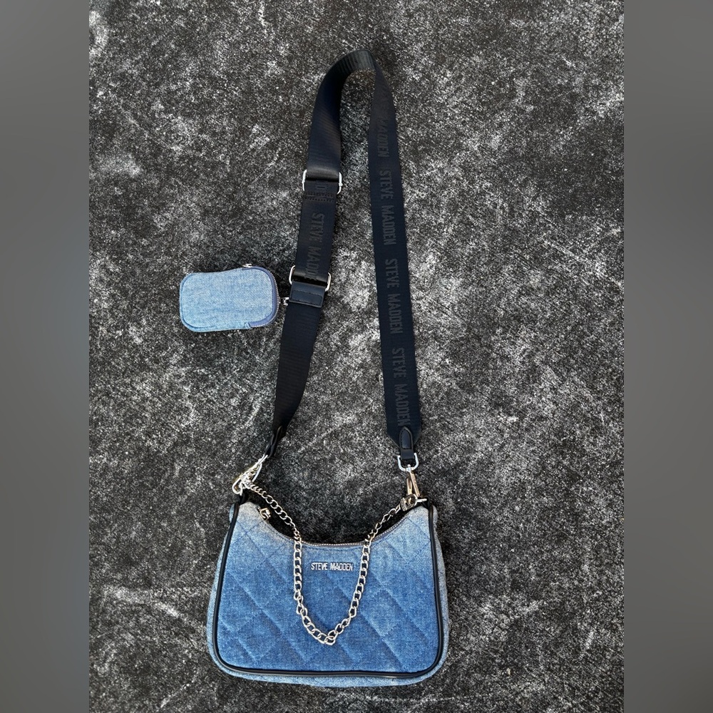 Steve Madden BTAMELA Women's Crossbody Handbag Purse Chain Strap Pouch - Denim